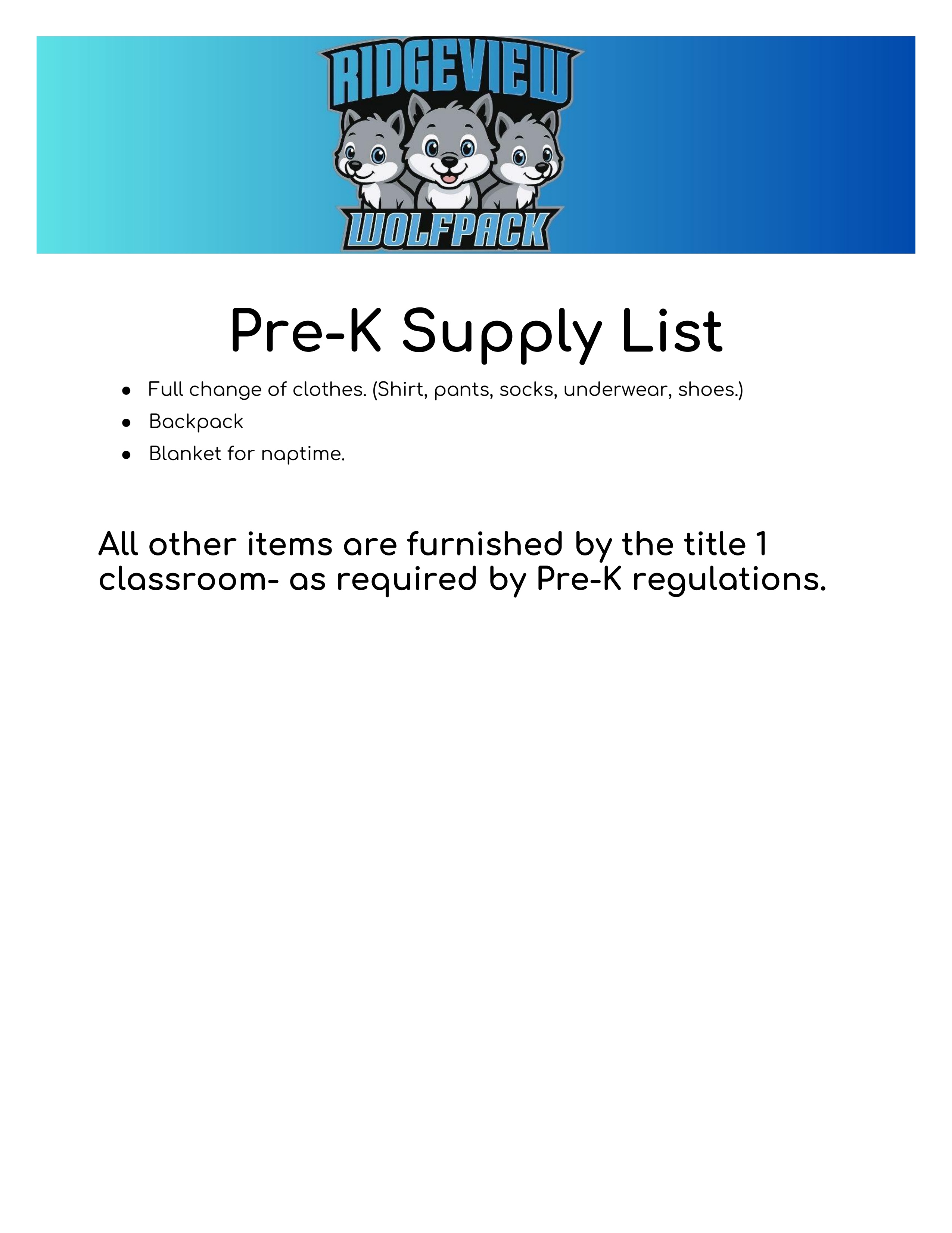 Pre-K Supply List