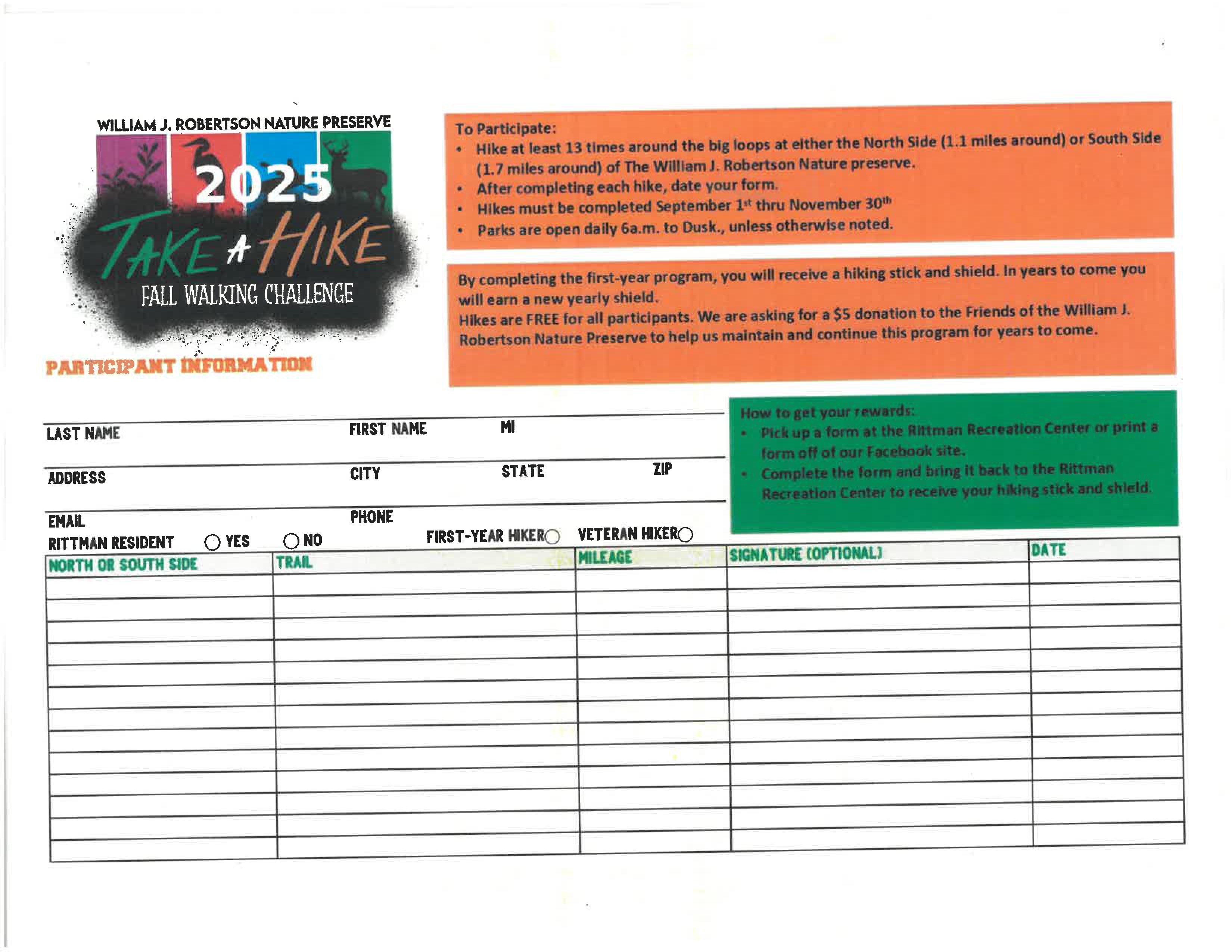 Take a Hike 2025 Fall Walking Challenge participant information