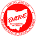 A circular logo featuring the outline of the state of Ohio in white, with the word 'DARE' prominently displayed in red, surrounded by the text 'DRUG ABUSE RESISTANCE EDUCATION' and 'An Association of Ohio' in a circular format.