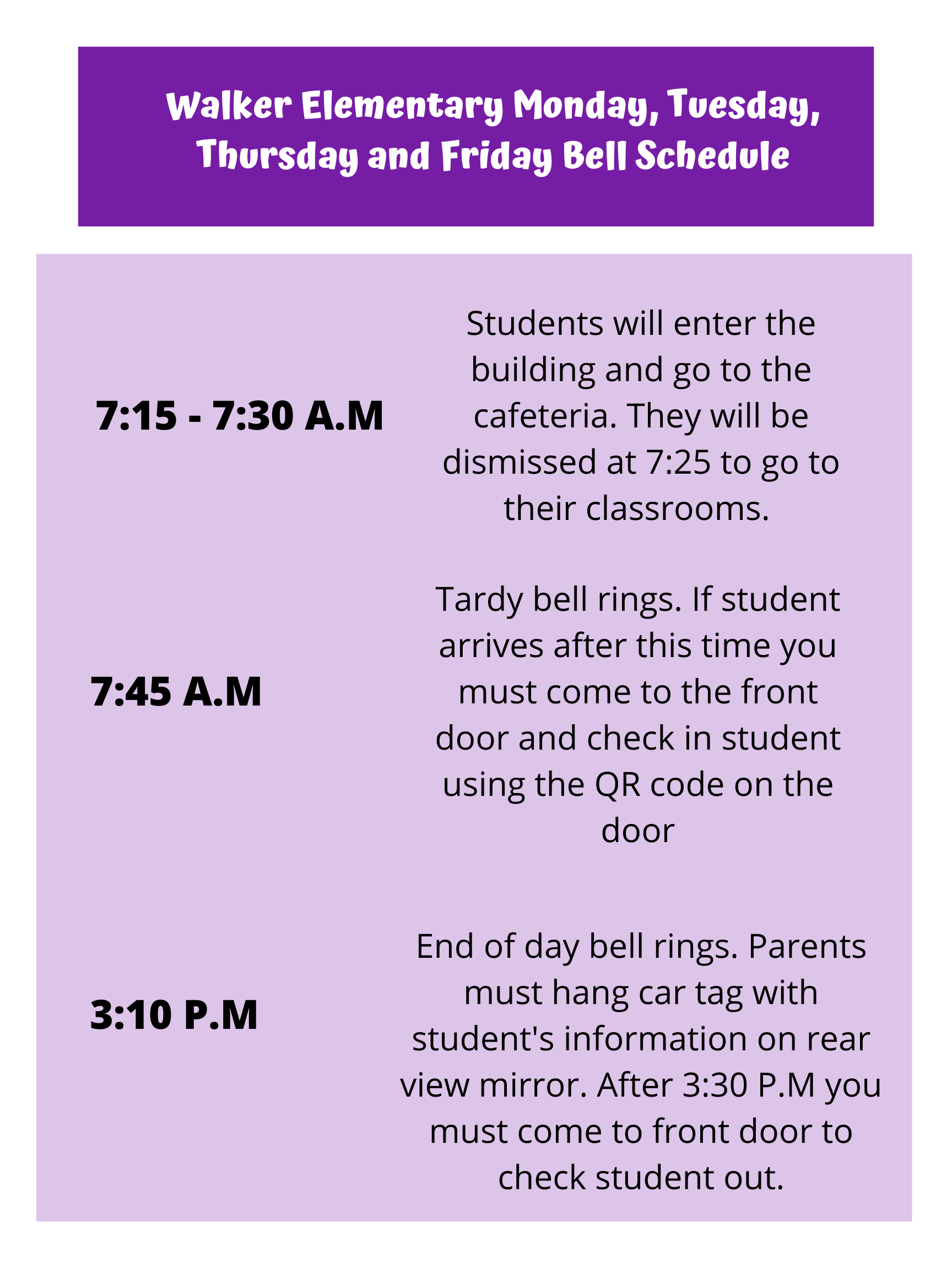 Walker Elementary Lunch Schedule