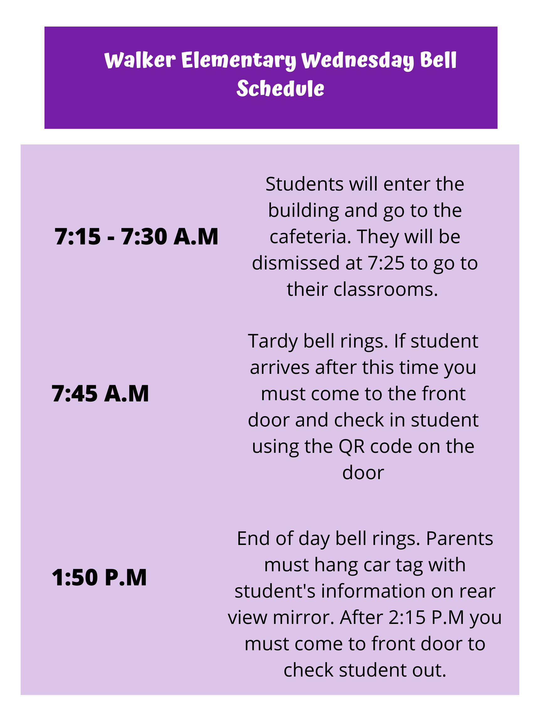 Walker Wednesday Bell Schedule