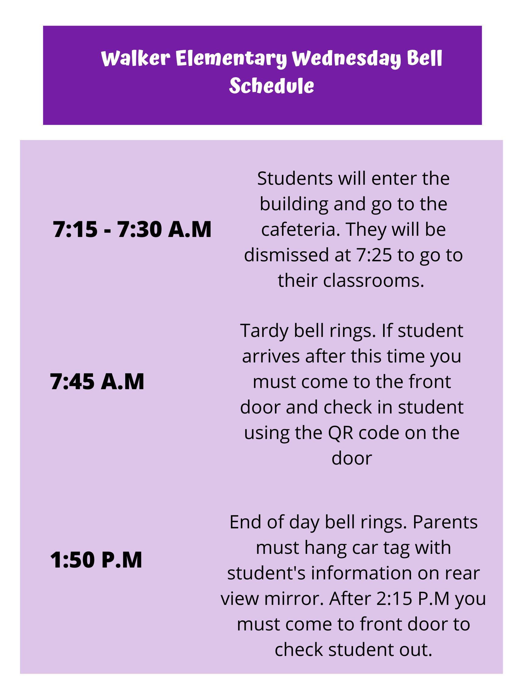 Attendance & Bell Schedule Walker Elementary