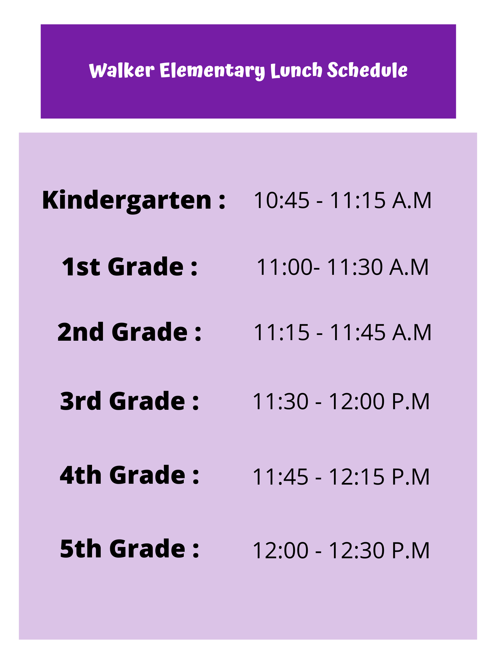 Walker Elementary Lunch Schedule