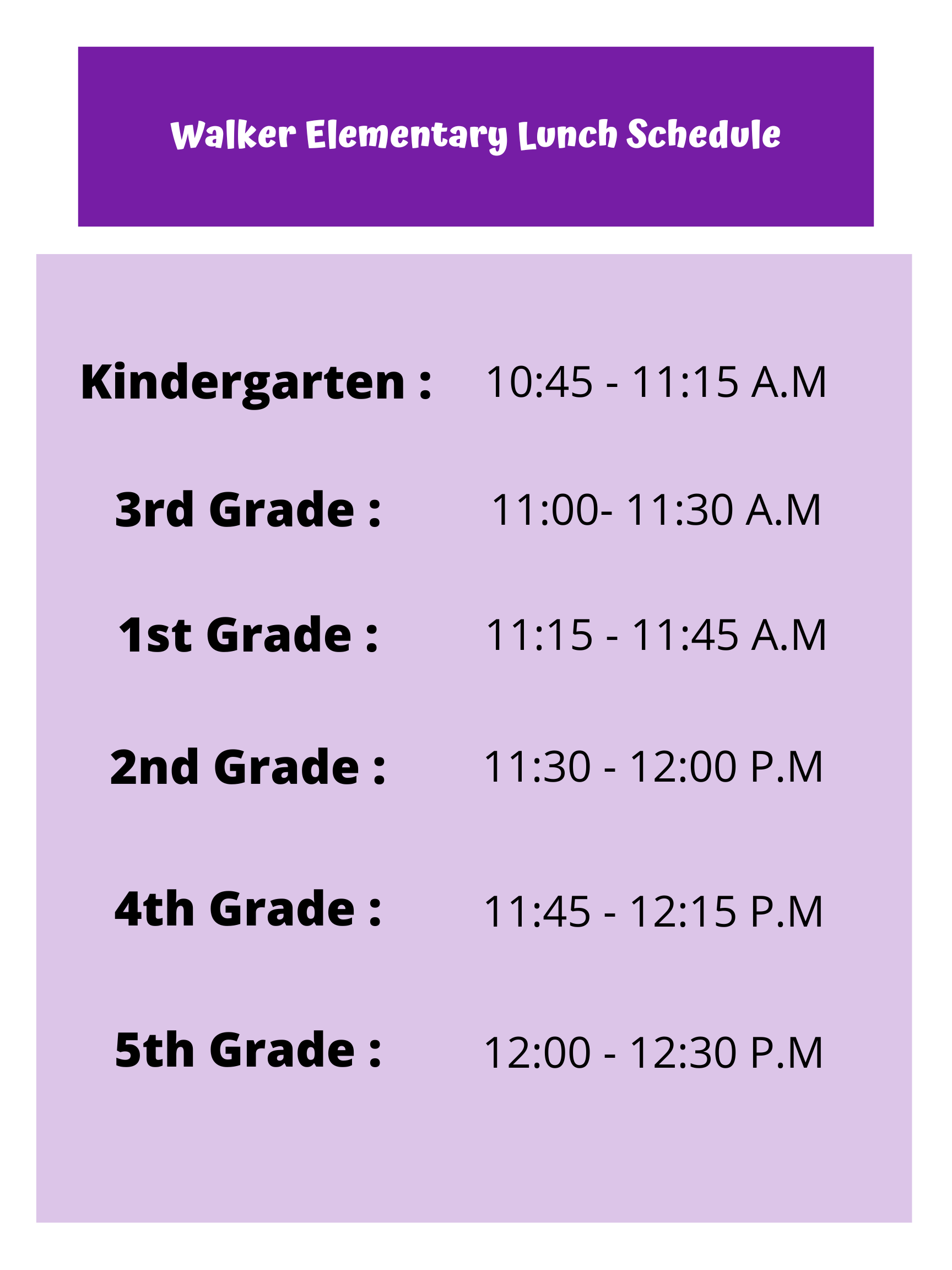 Walker Elementary Lunch Schedule