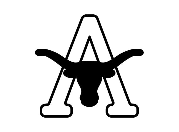 A stylized letter 'A' with a longhorn skull integrated into its design, featuring prominent horns extending from the sides.