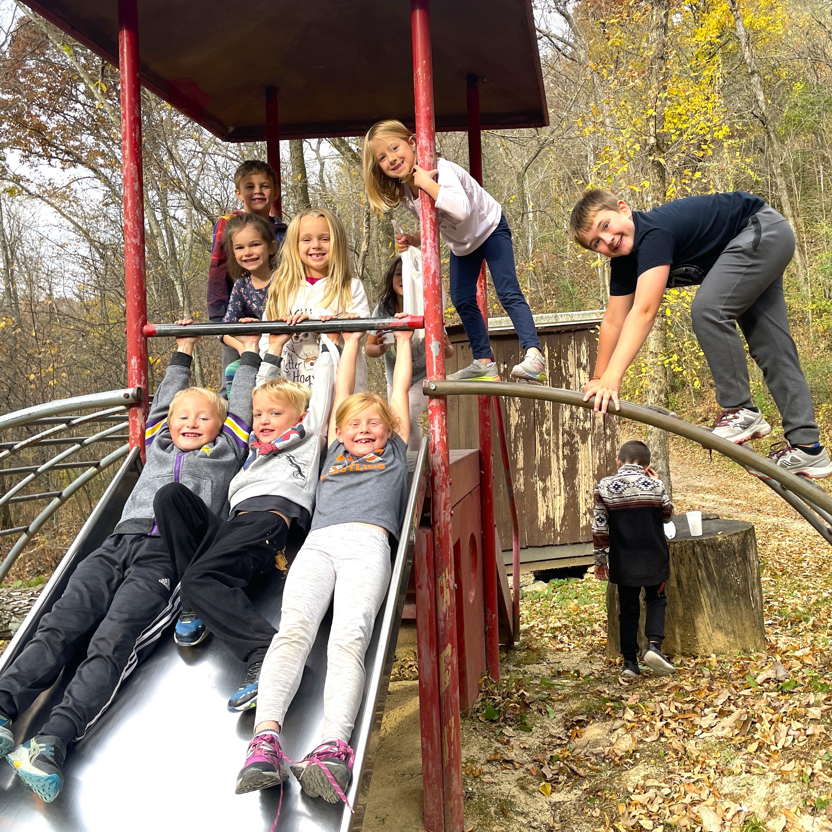 Hiking Club members at Woodland Playground