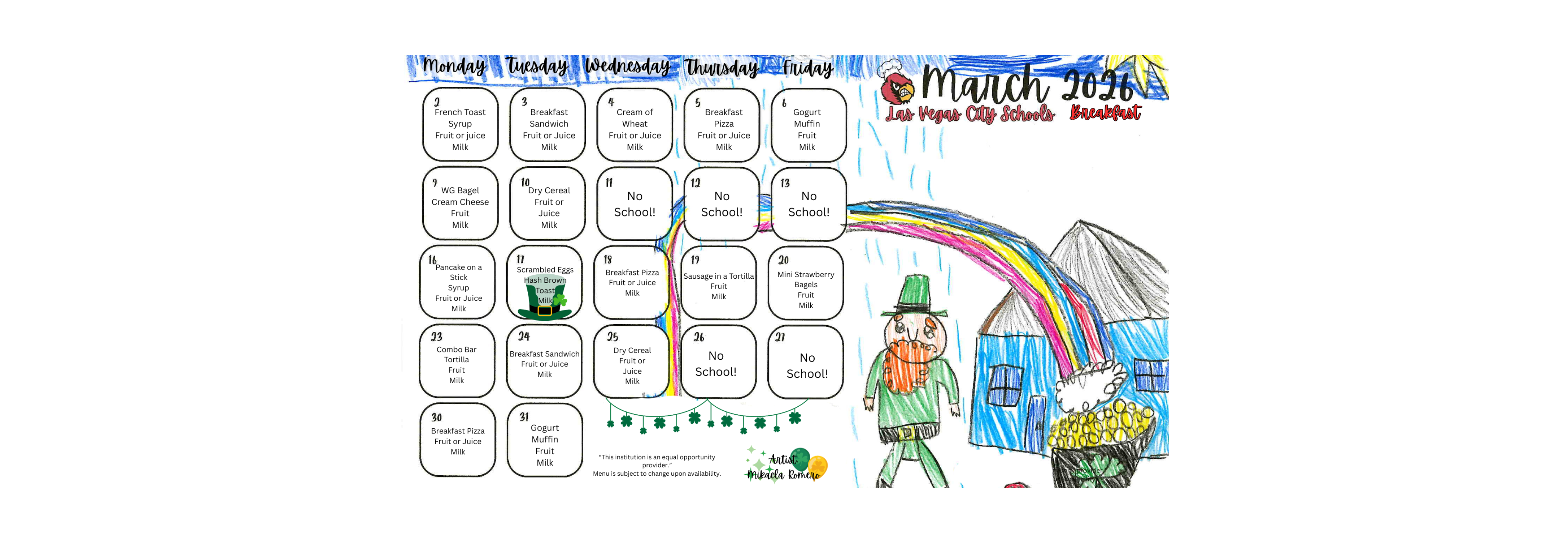 March 2026 Breakfast Menu