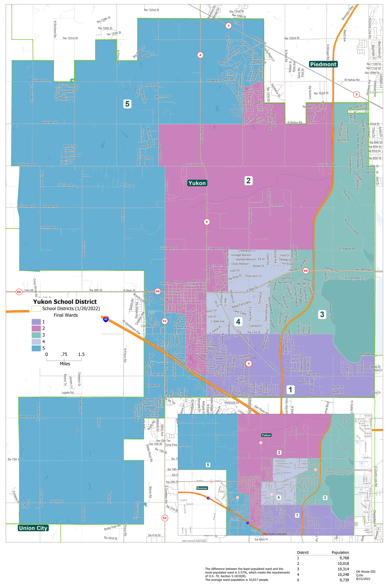 A color-coded map showing various districts and areas, with labeled sections and a highway running through the top right corner.