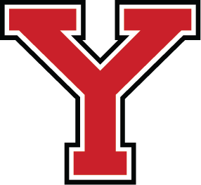 A bold red letter 'Y' outlined in white, set against a black background.
