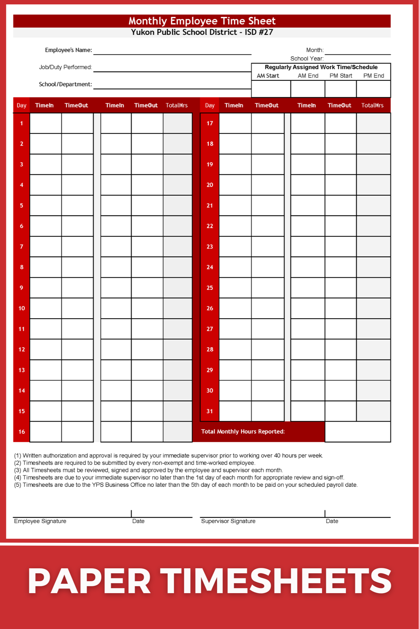Paper Timesheet