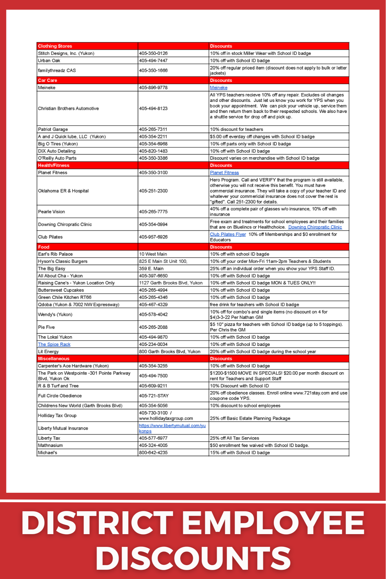 District Employee Discounts