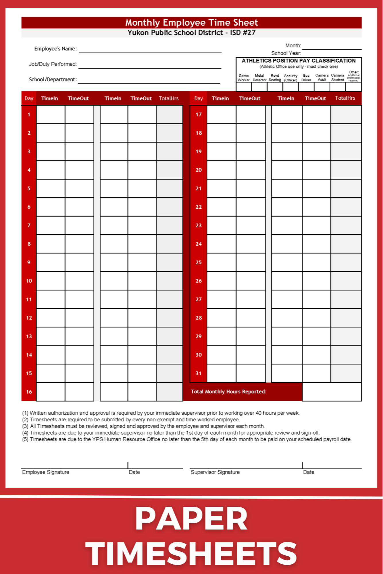 Paper Timesheet print out