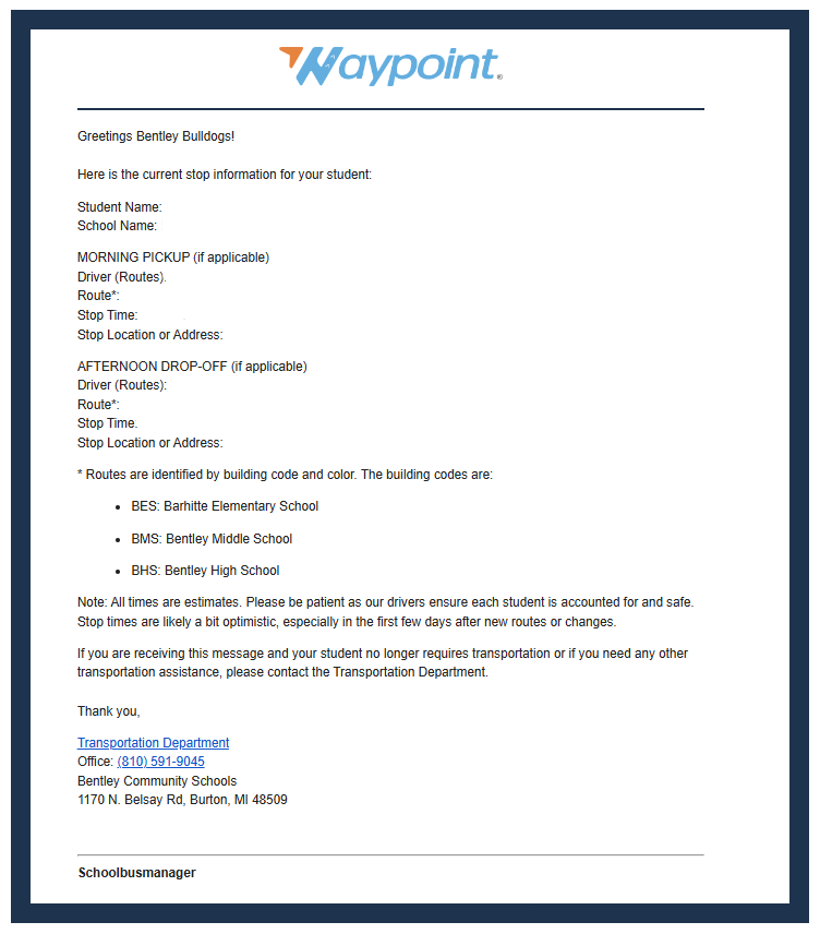 ParentVUE website OLR Student Transportation request example