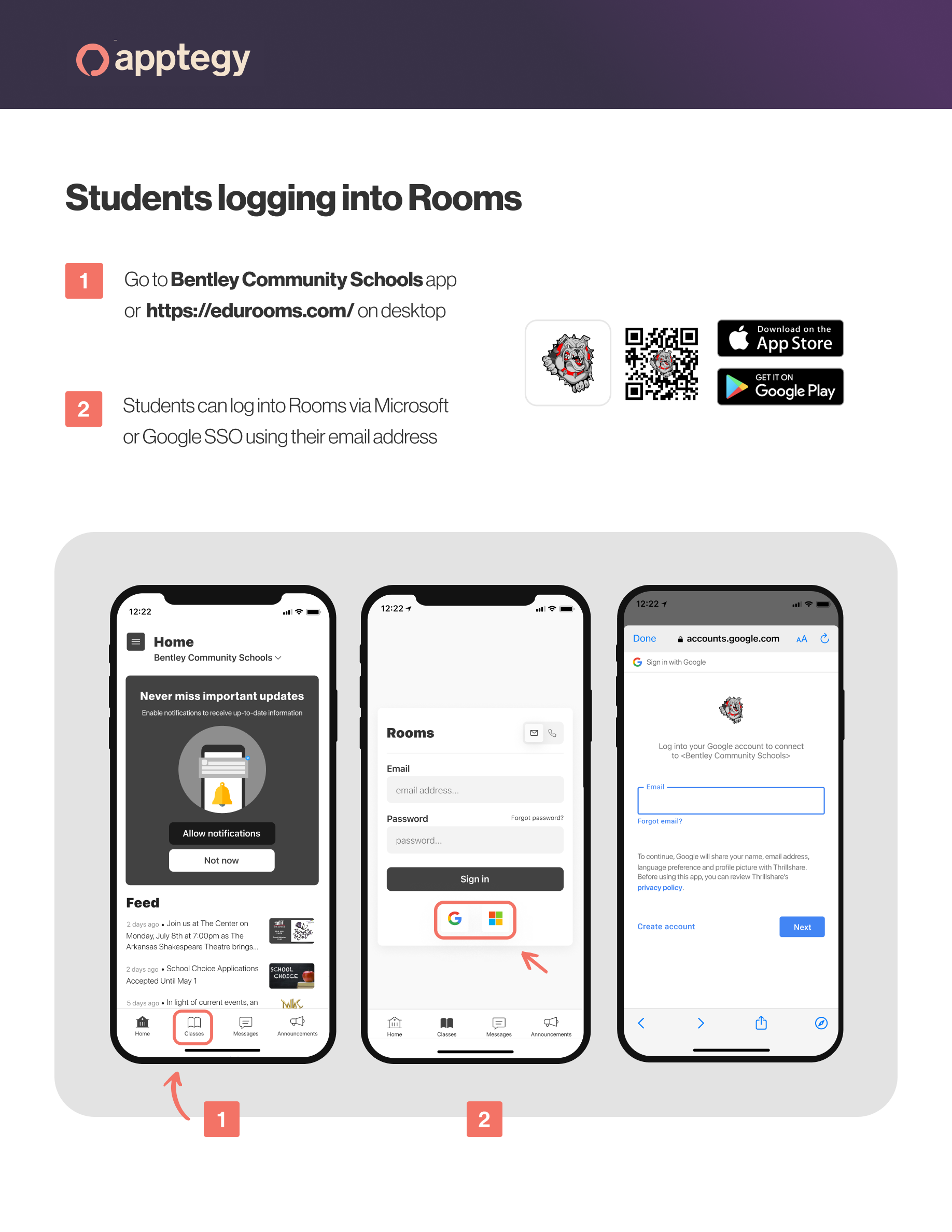 Students logging into Rooms.