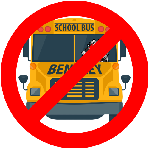 School bus with not symbol over it.