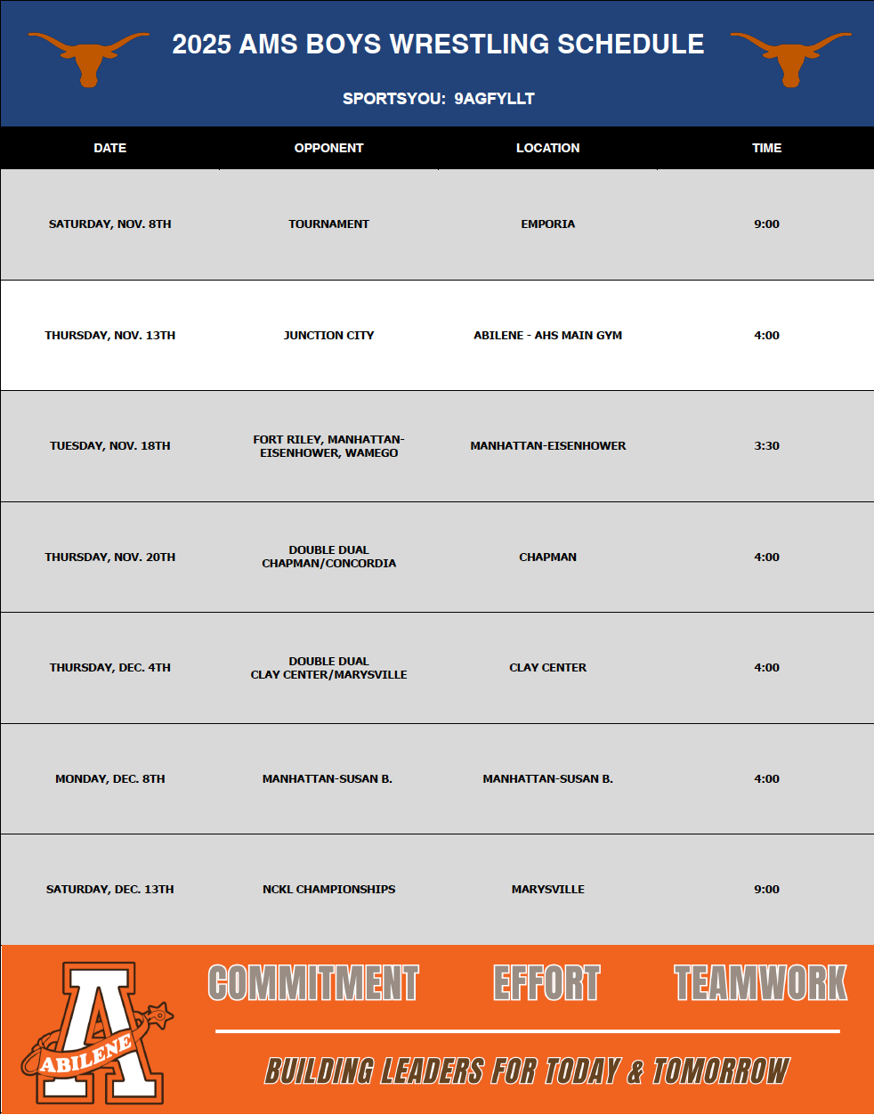 AHS football schedule