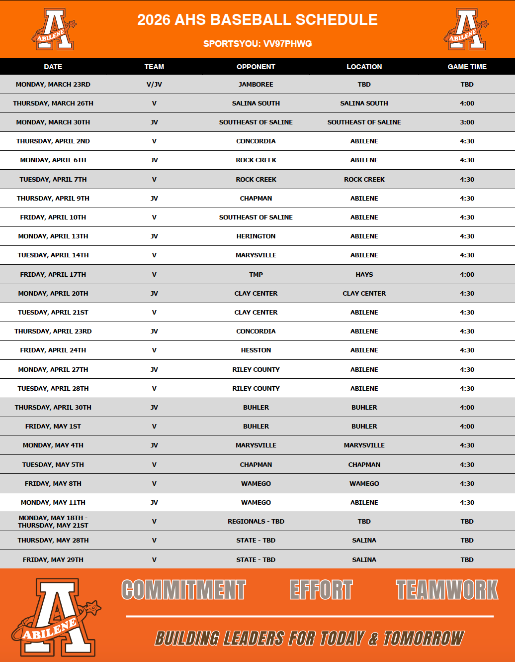 AHS football schedule