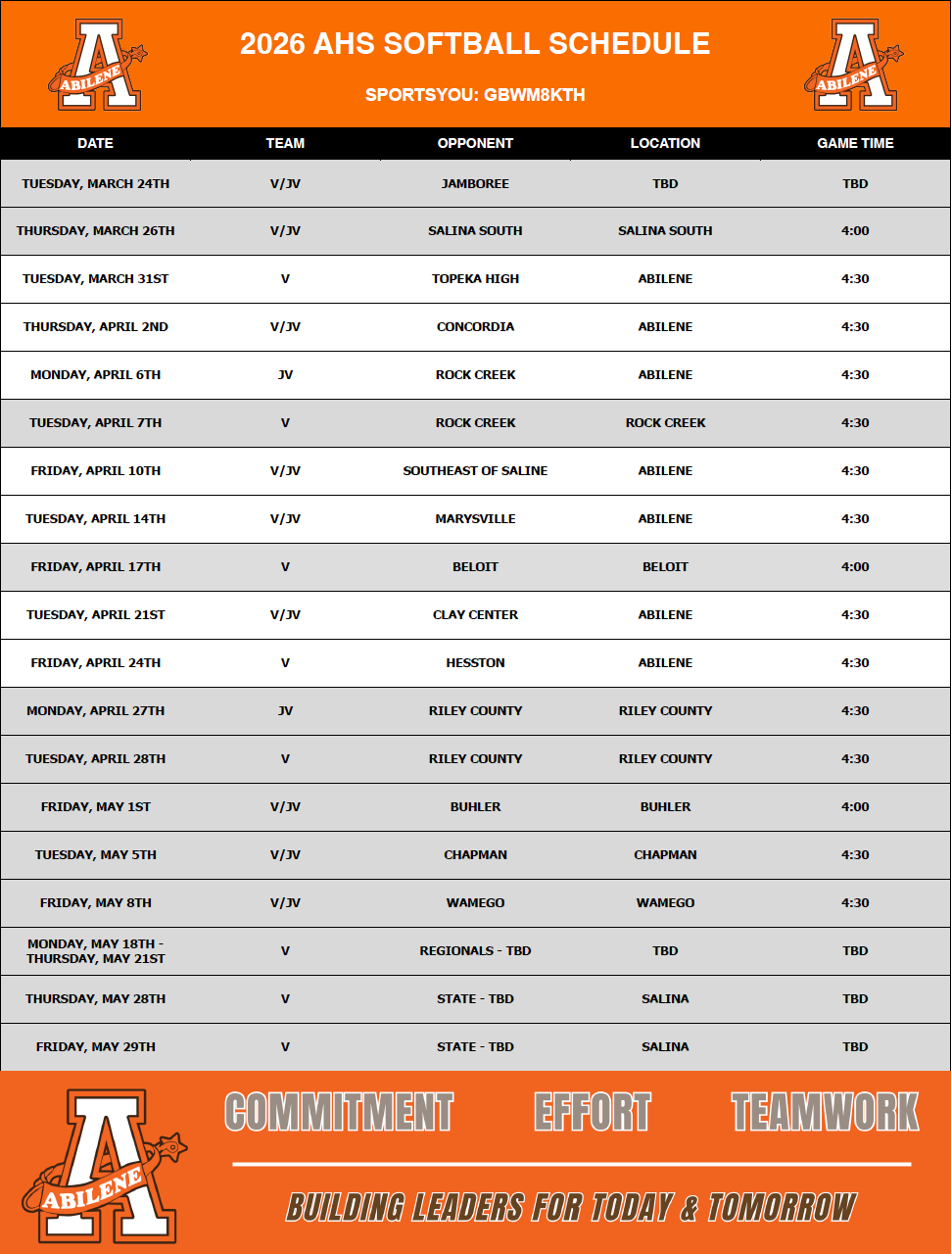 AHS football schedule