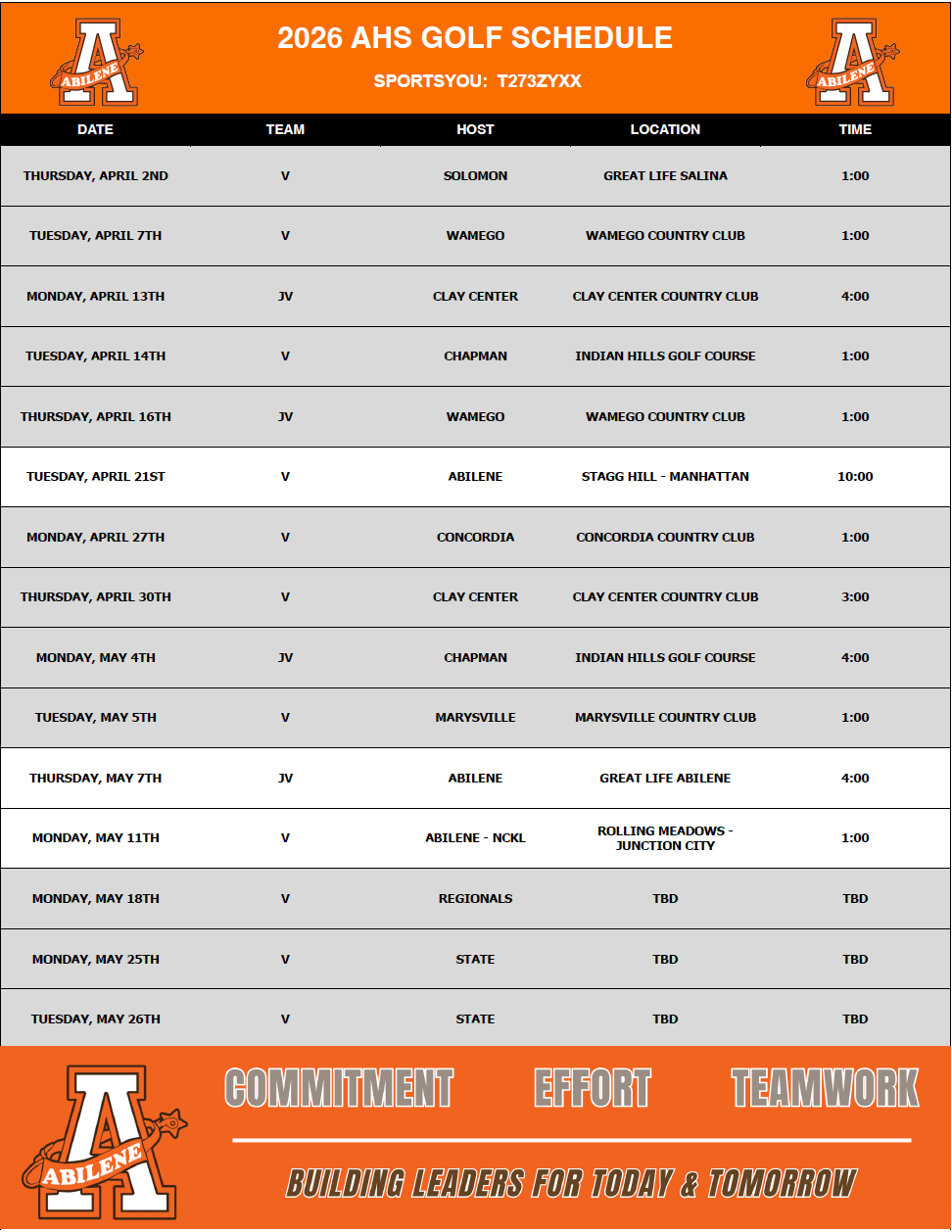 AHS football schedule