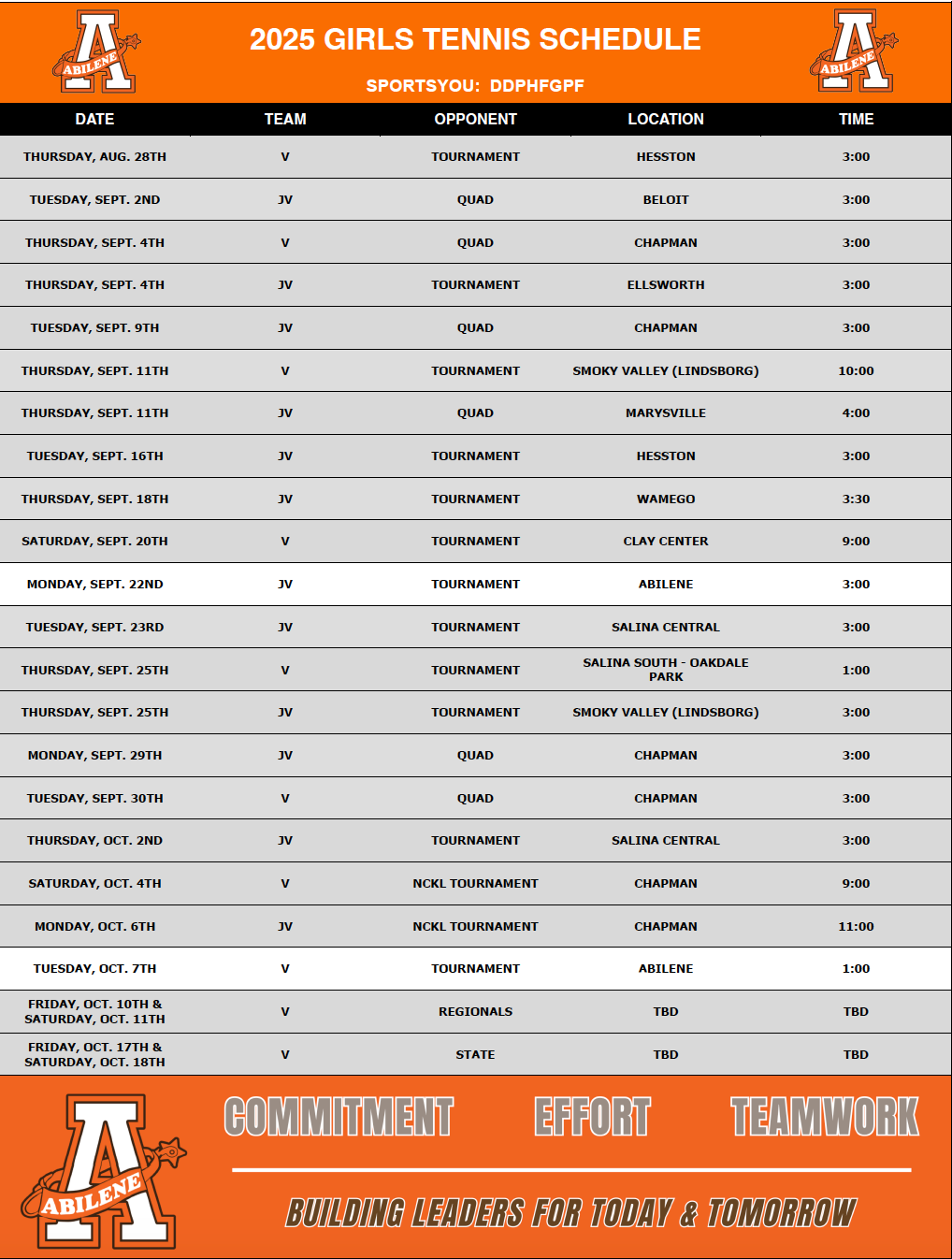 AHS football schedule