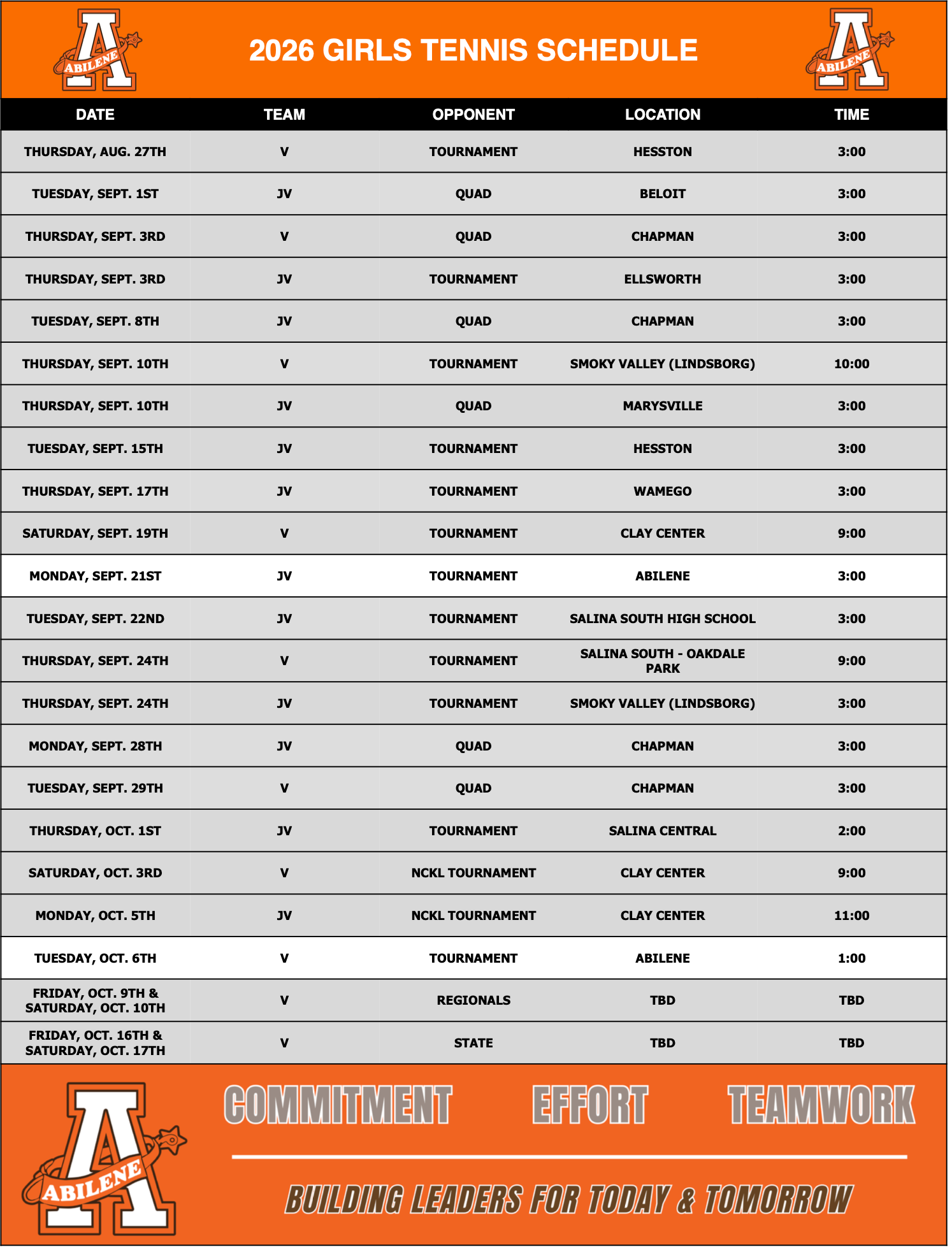 AHS football schedule