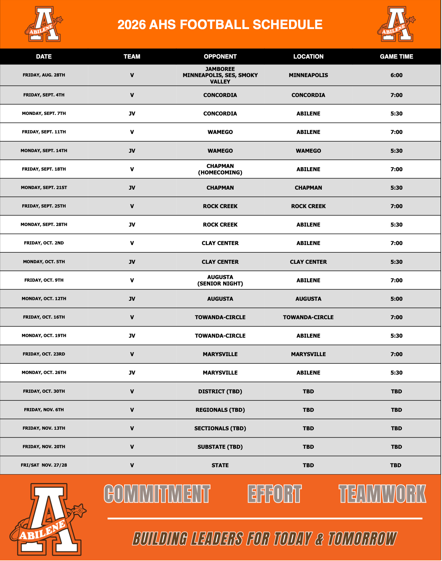 AHS football schedule