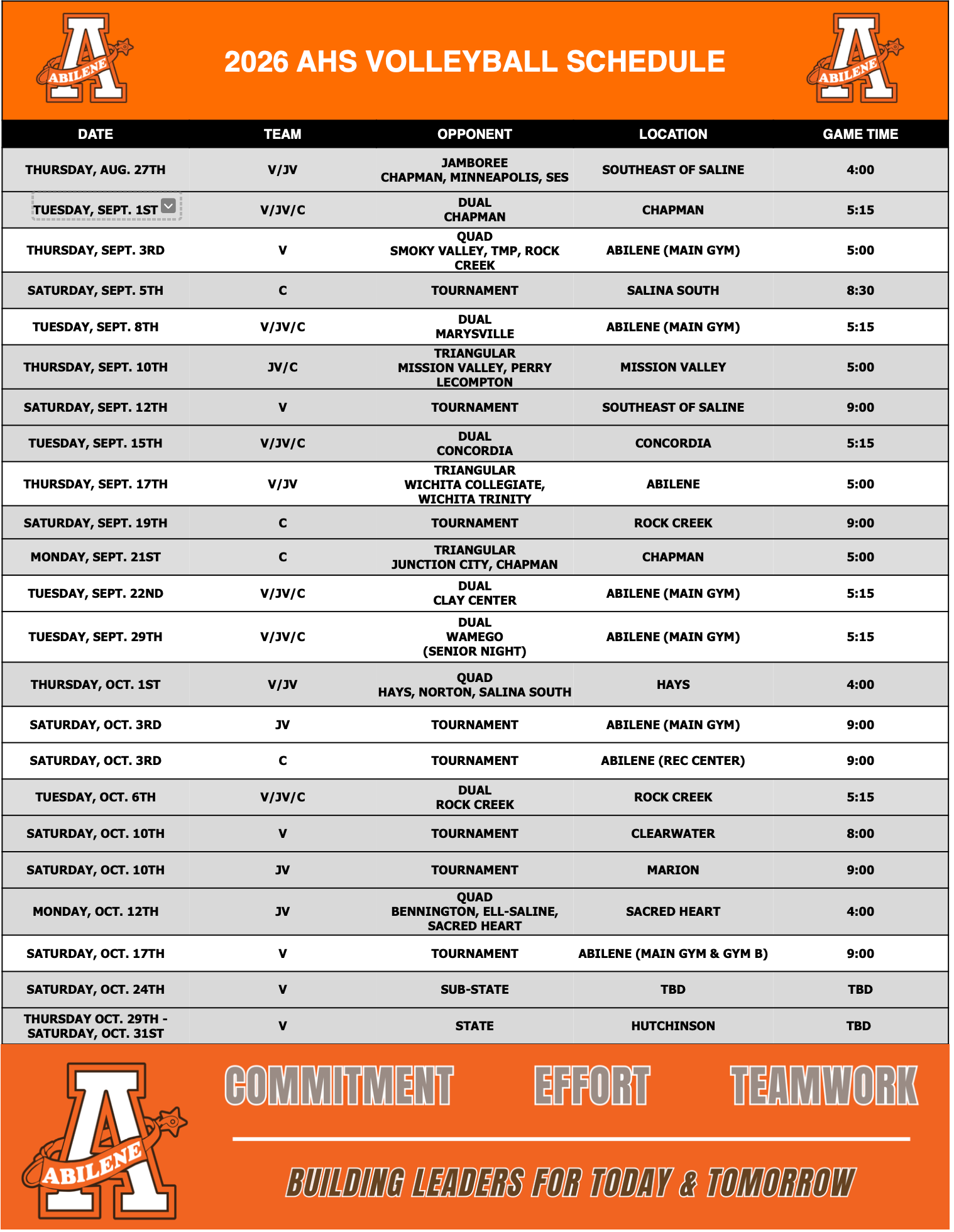 AHS football schedule