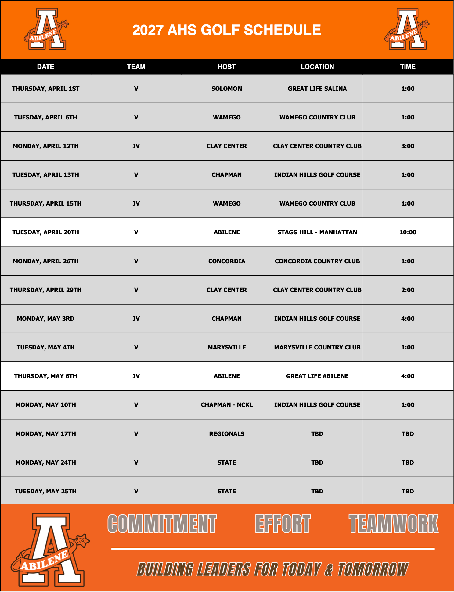 AHS football schedule
