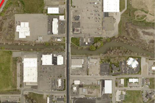 aerial  map view of Teton River in Rexburg