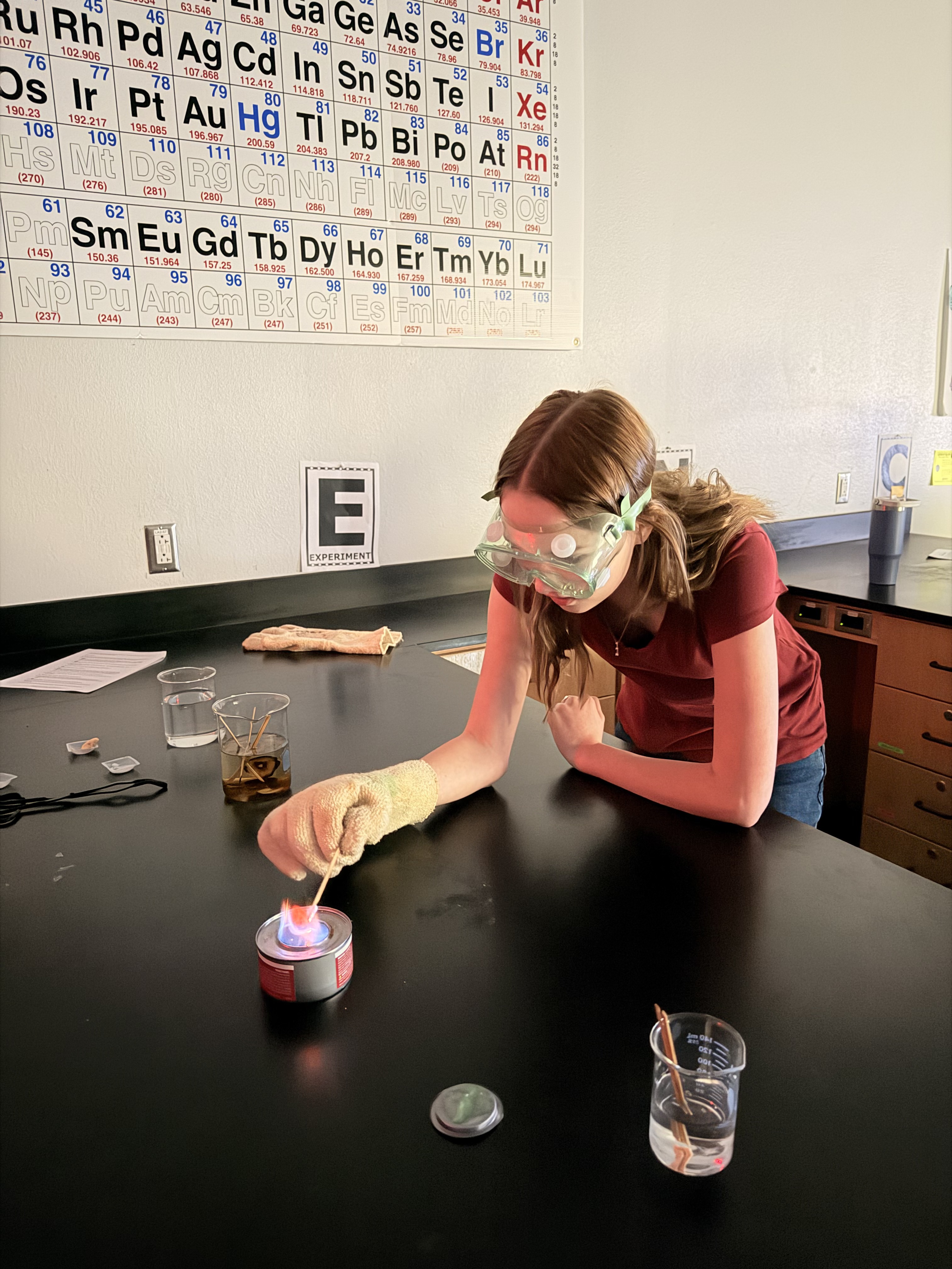 Students performing an experiment