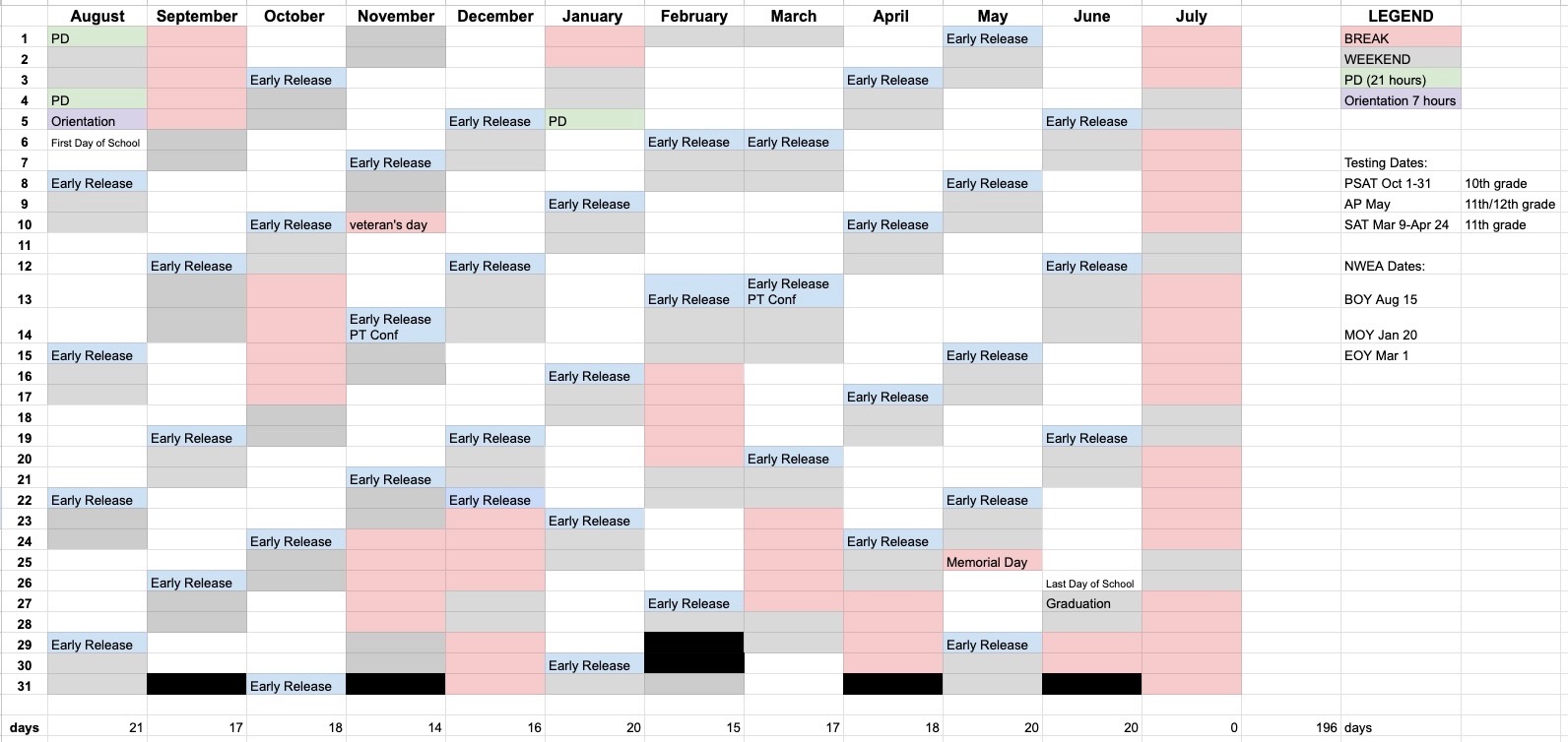 school calendar