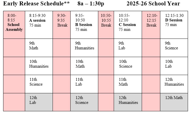 Early Release Bell Schedule