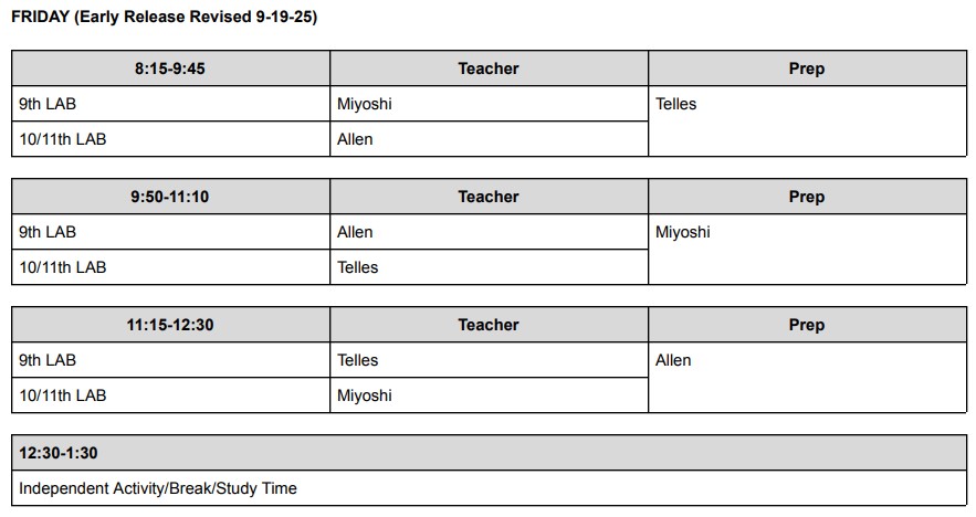 Friday schedule 9-19-25