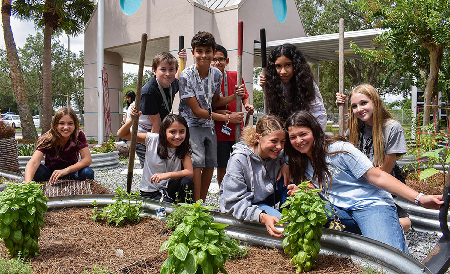 Students gardening