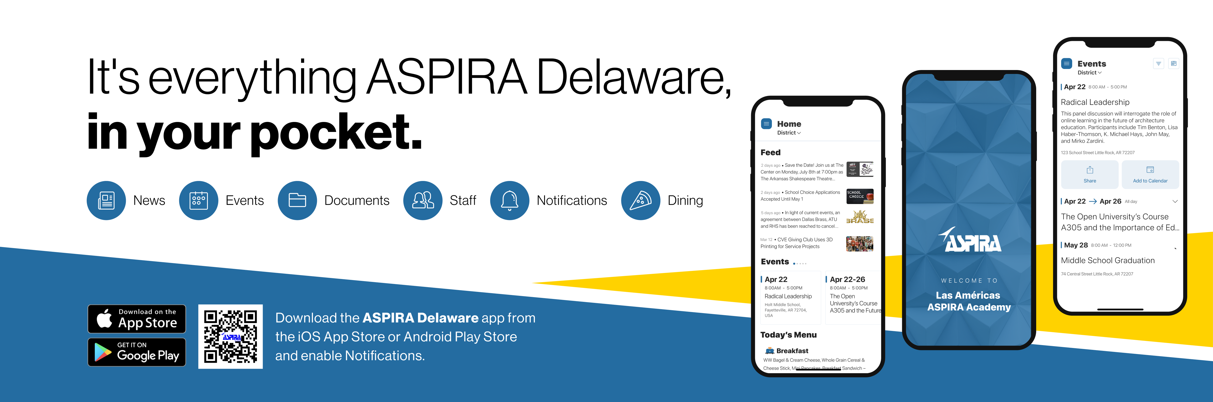 It's everything ASPIRA Delaware, in your pocket. News 8% Events Documents Staff Notifications Dining Download on the App Store GET IT ON Google Play Download the ASPIRA Delaware app from the iOS App Store or Android Play Store and enable Notifications.