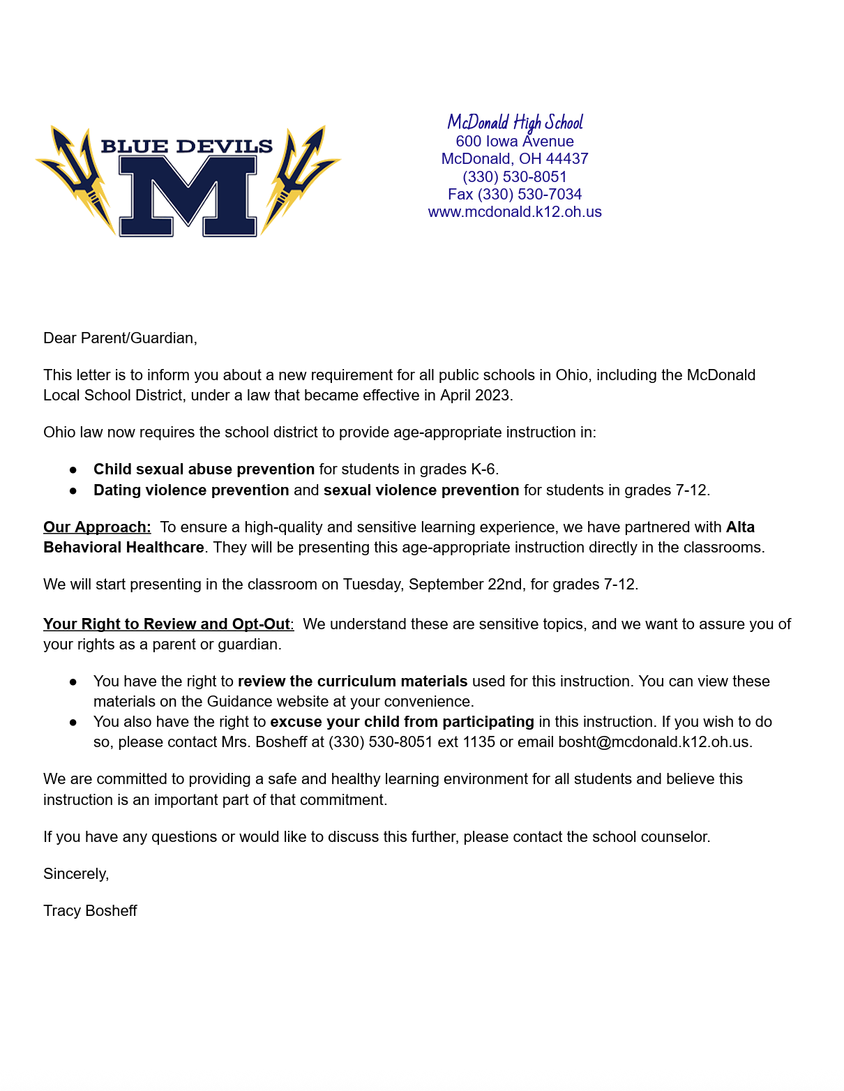 Parent Letter