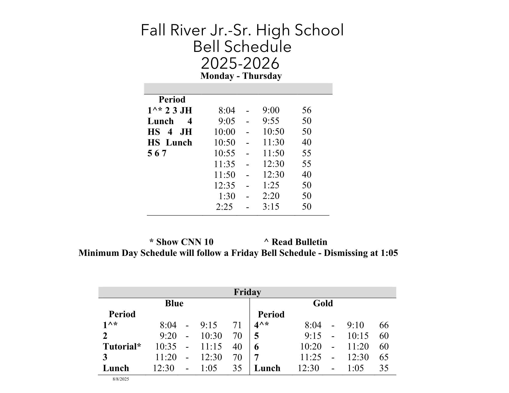 25-26 Bell Schedule