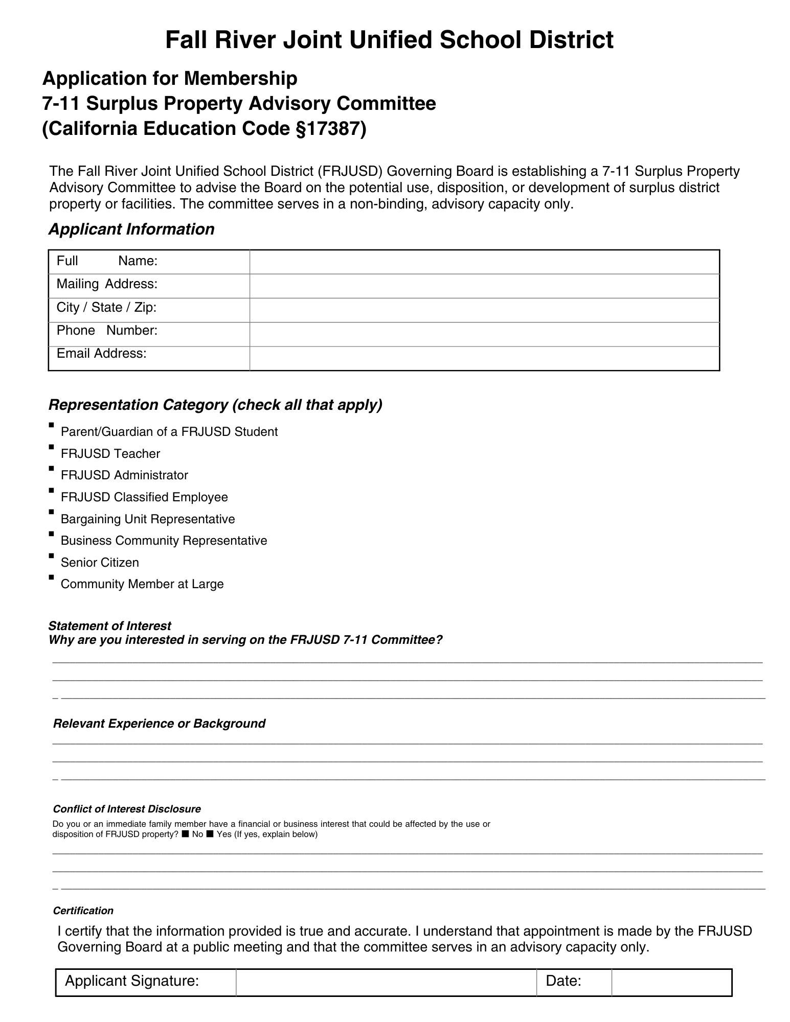 7-11 Committee Application