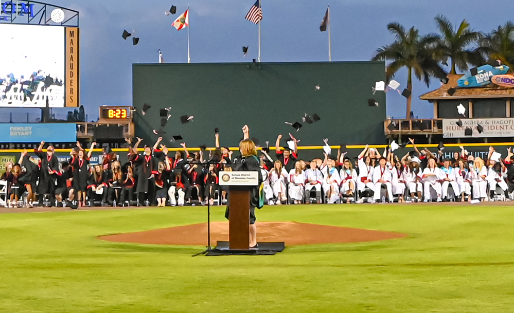 students throwing graduation caps
