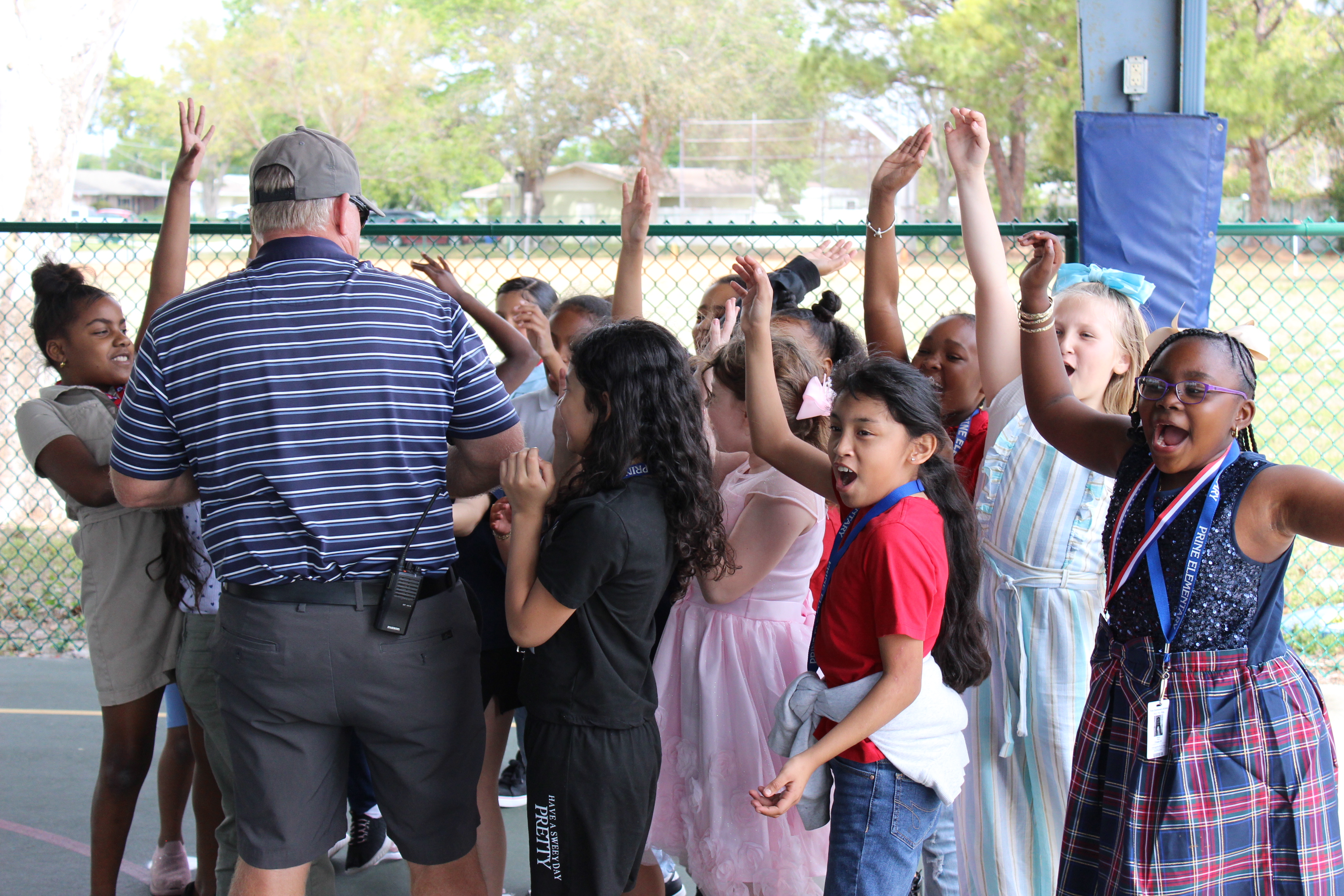 teacher vs student game. students cheering 