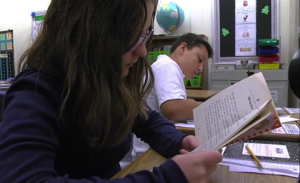 student reading