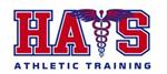 A logo featuring the letters 'HATS' in bold red with a caduceus symbol above, accompanied by the words 'ATHLETIC TRAINING' in blue below.