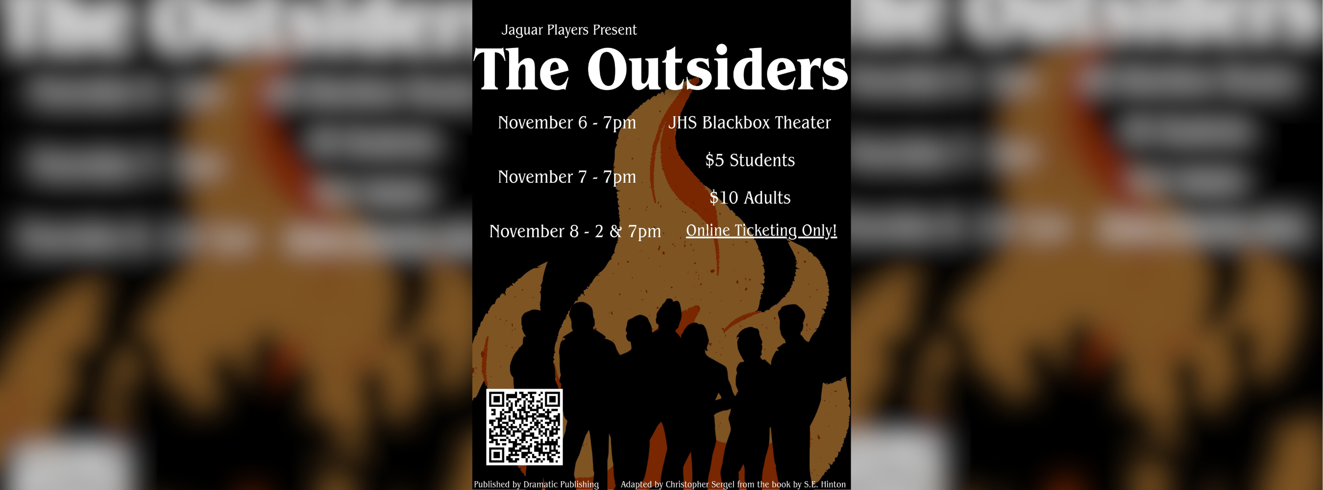 A flyer for a school theatre performance titled, "The Outsiders."