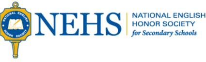 JHS National English Honor Society Logo with a gold graphic that contains a book and pencil.