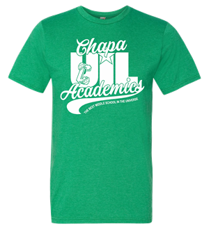 A green t-shirt featuring the text 'Chapa UIL Academics' in white, with a decorative anchor graphic.