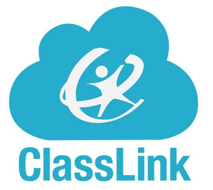 A blue cloud logo featuring a stylized figure in motion and the text 'ClassLink' below it.