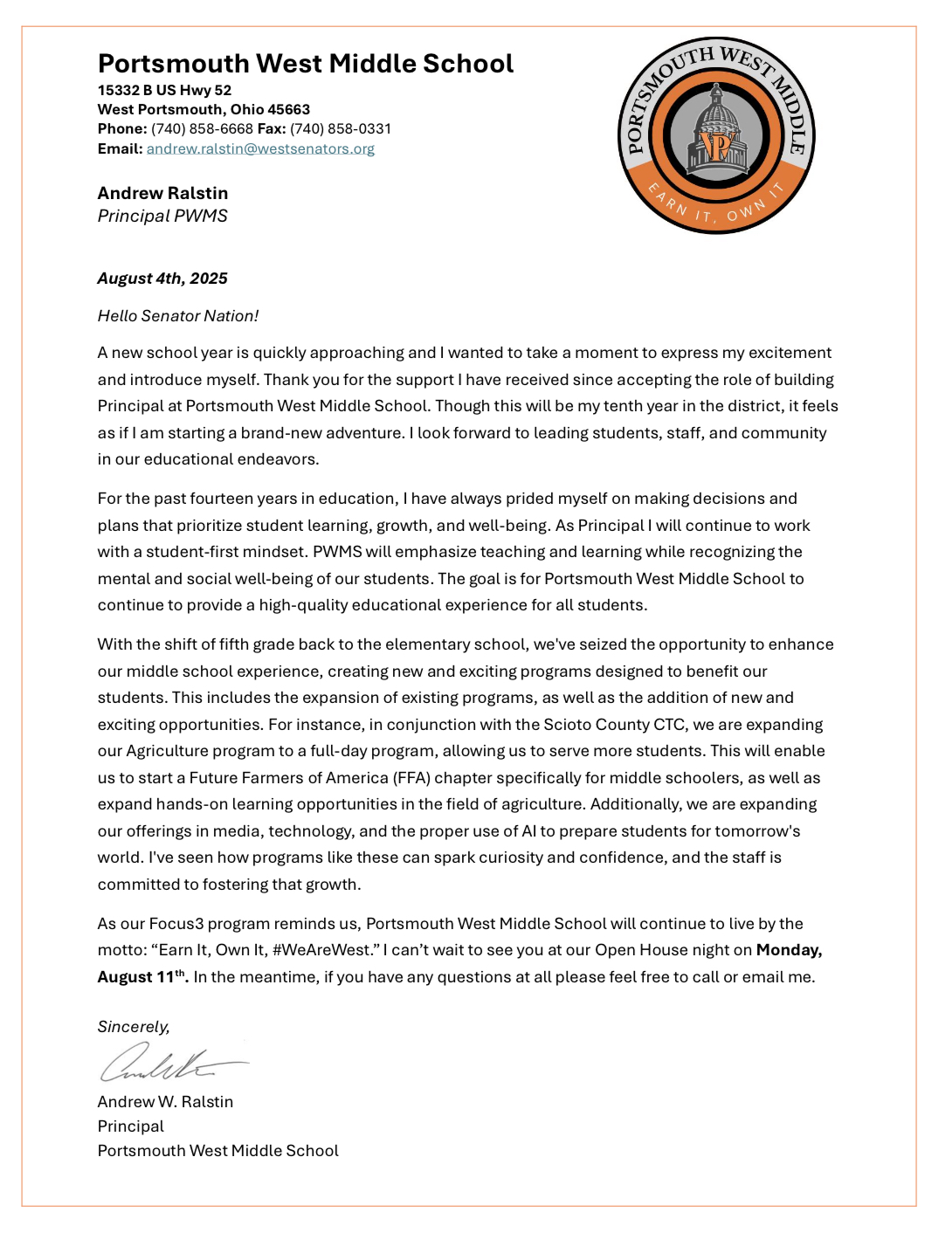 message from the principal