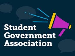 Student Government Association logo on a navy blue background.
