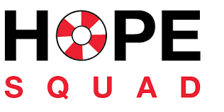 A logo with the text 'HOPE SQUAD' and an illustration of a lifebuoy.