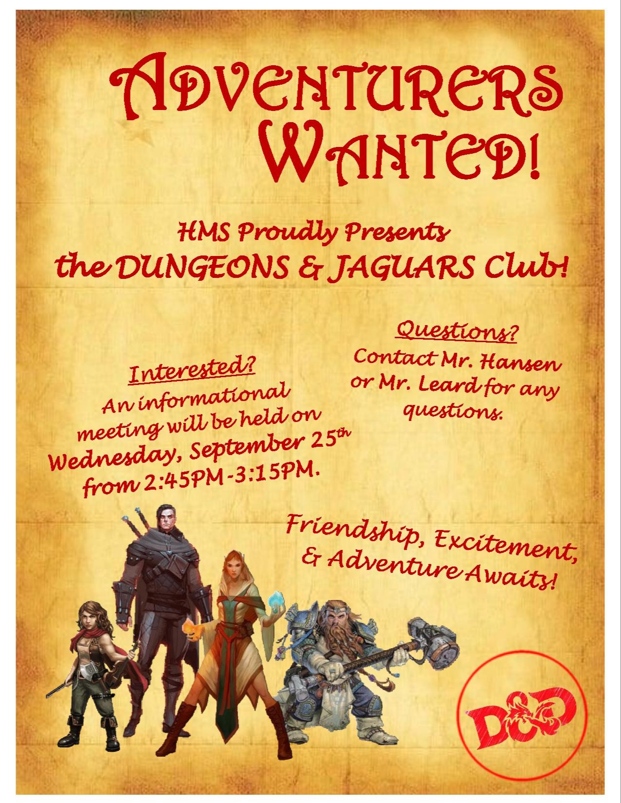 Hobbs Middle Dungeons and Dragons Flyer